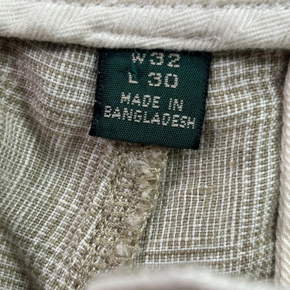 J Crew Oarsman Pants Mens 32x30 Beige Linen Plaid Chino Straight Casual